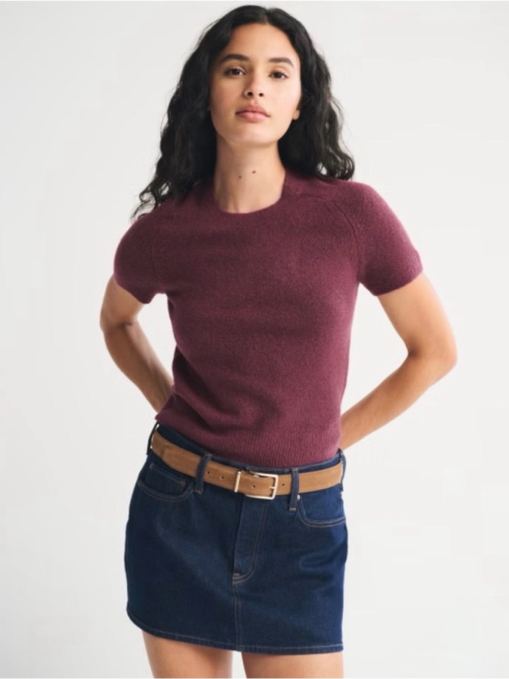 Abercrombie Merino Wool Blend Sweater Tee Burgundy S - Picture 1 of 4